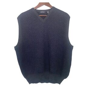 Segreto Men's V-Neck Sweater Vest XL Navy Blue Charcoal Fine Merino Wool Knit